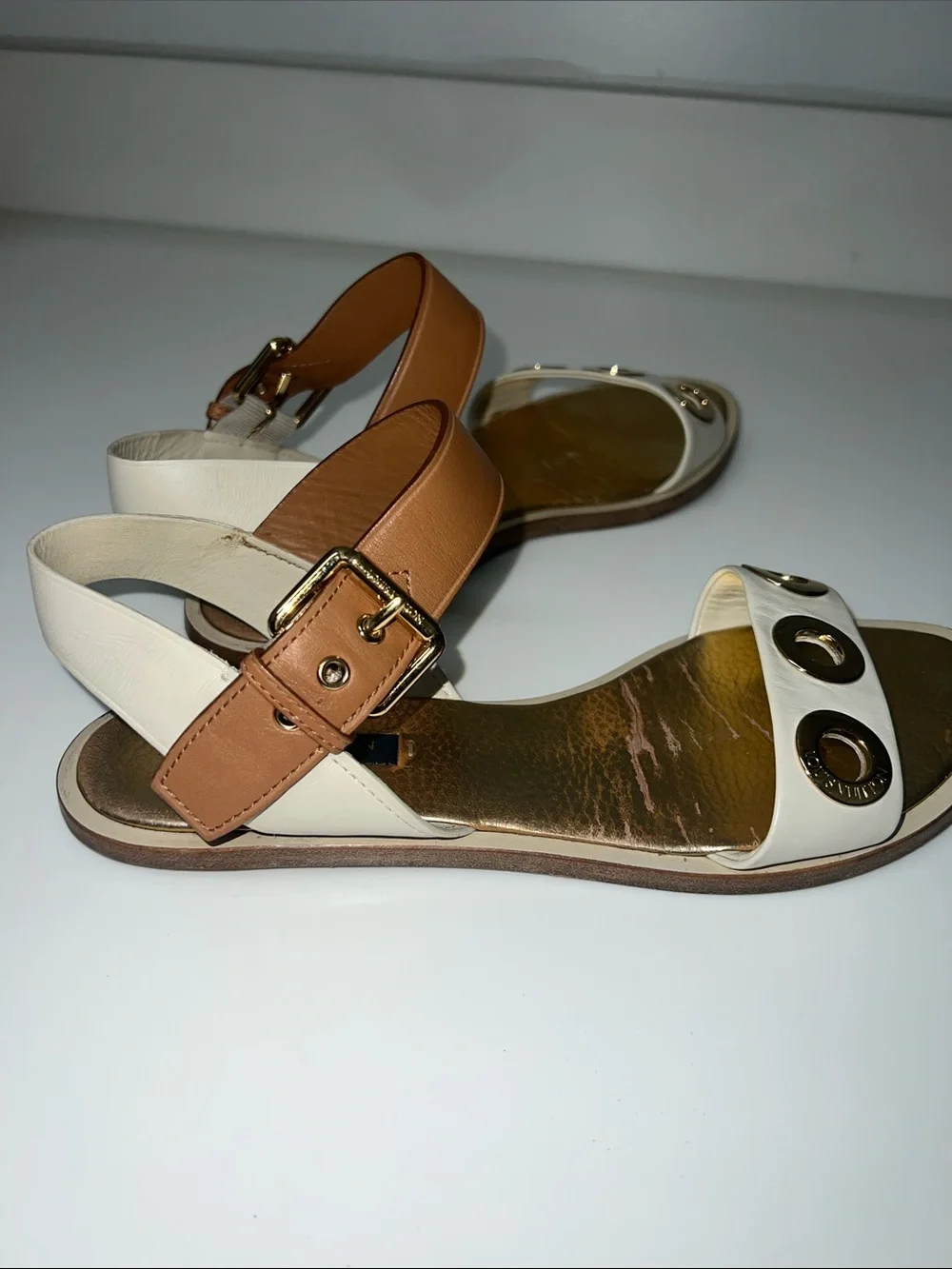 Louis Vuitton Women's gold and White Grommet Sandals - Picture 5 of 6